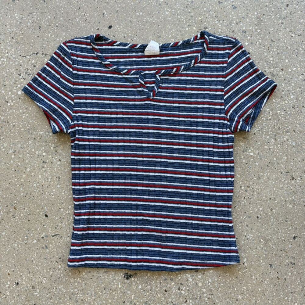 Vintage 80s ECRU Blue/Red Striped Knit Top